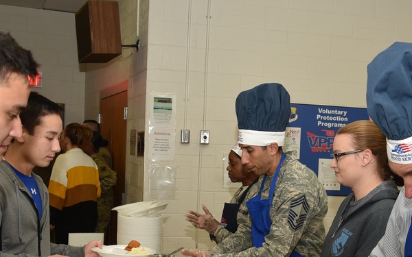 Team Tinker leadership serves Thanksgiving dinner