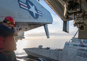 USS Theodore Roosevelt Conducts Refueling at Sea with USS Omaha