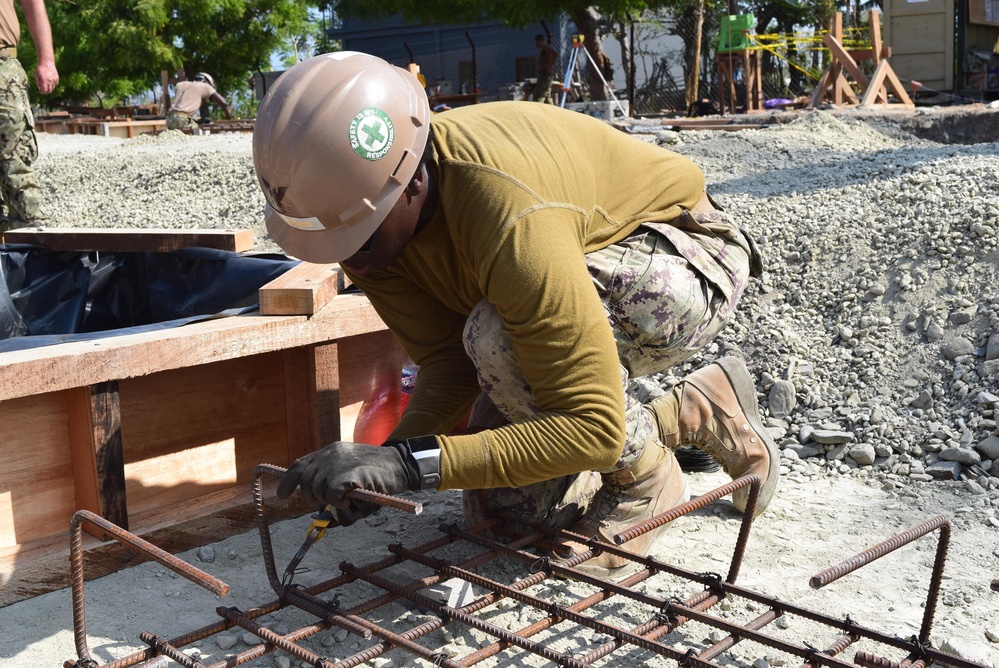U.S. Navy Seabees deployed with NMCB-5’s Detail Timor-Leste continue construction on the Liquica three-room schoolhouse