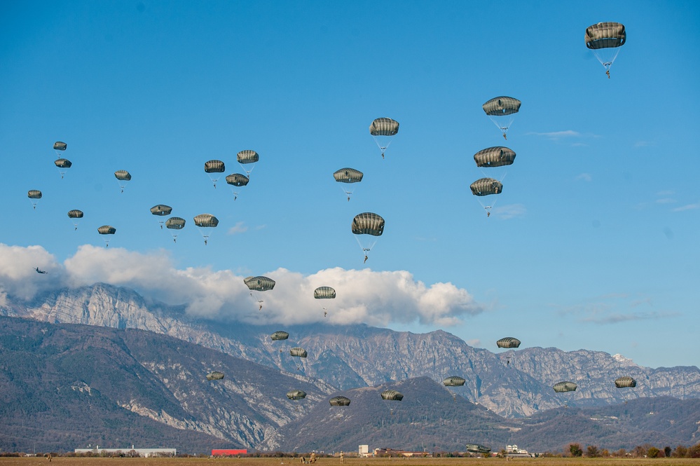 Paratroopers Jump in Italy