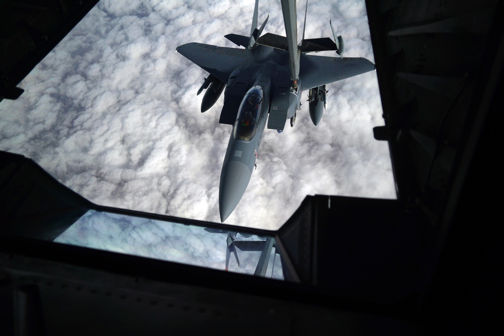 ADAB KC-10 refuels F-15E over Iraq