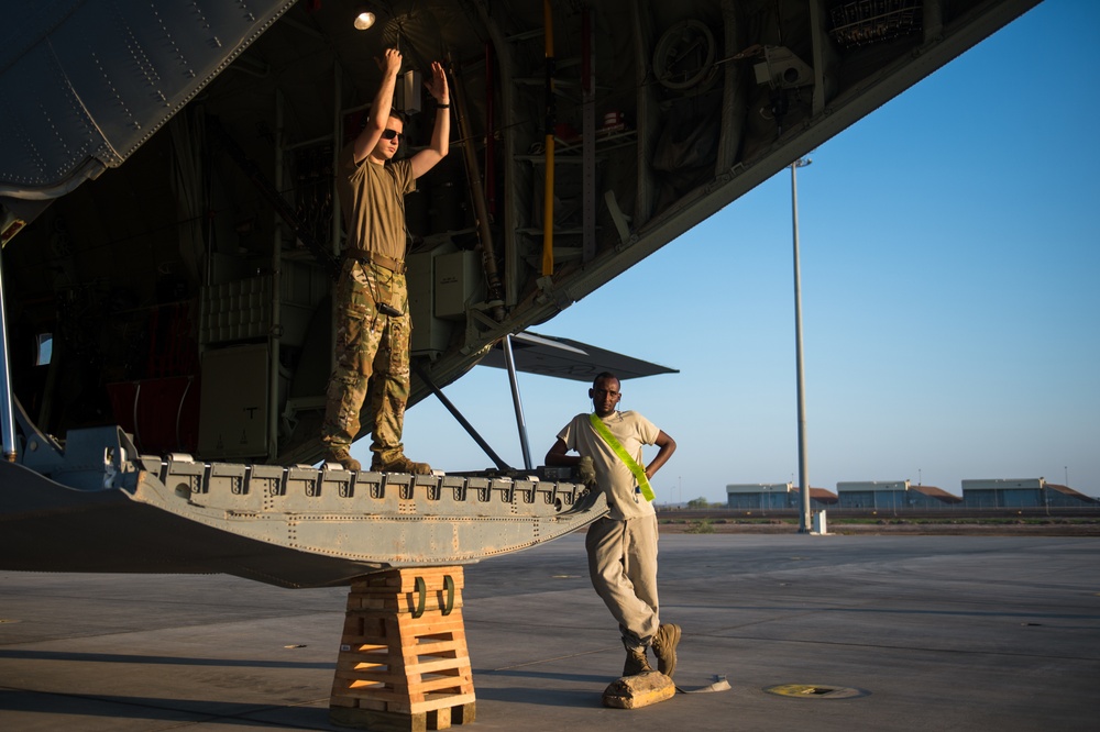 U.S. forces get resupply by 75th Expeditionary Airlift Squadron in East Africa