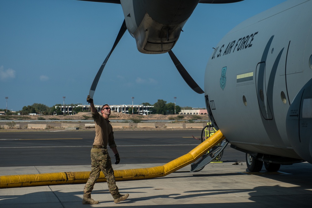 U.S. forces in Horn of Africa get resupplied by the 75th Expeditionary Airlift Squadron