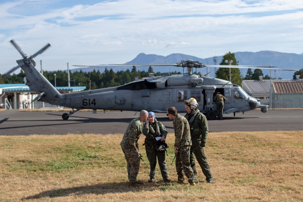 U.S. Marines conduct helicopter and simulated close air support drills during exercise Fuji Viper 20-2