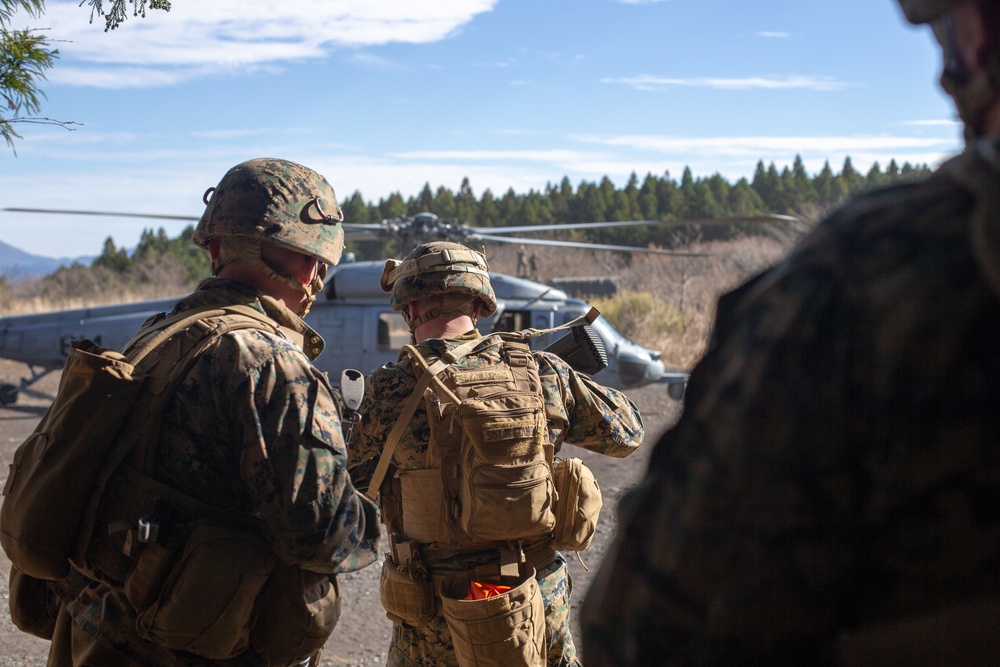 U.S. Marines conduct helicopter and simulated close air support drills during exercise Fuji Viper 20-2