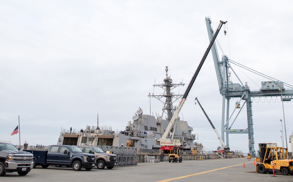 USS Momsen (DDG 92) stops at Naval Magazine Indian Island for an Ammunition Offload