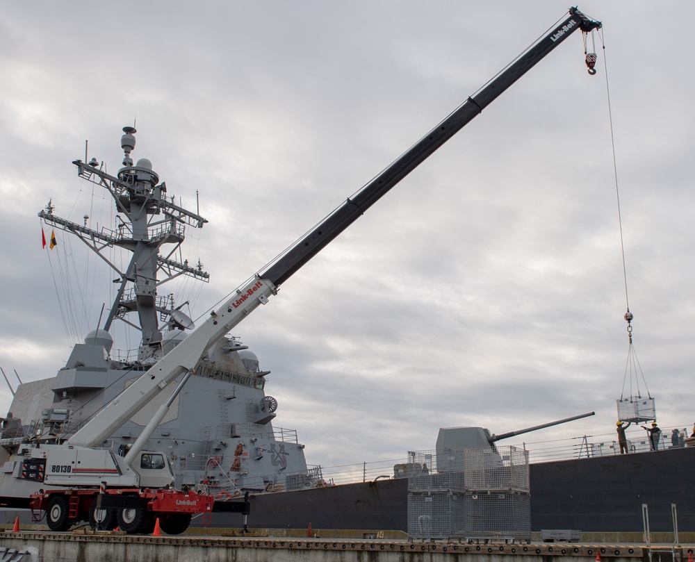 USS Momsen (DDG 92) stops at Naval Magazine Indian Island for an Ammunition Offload