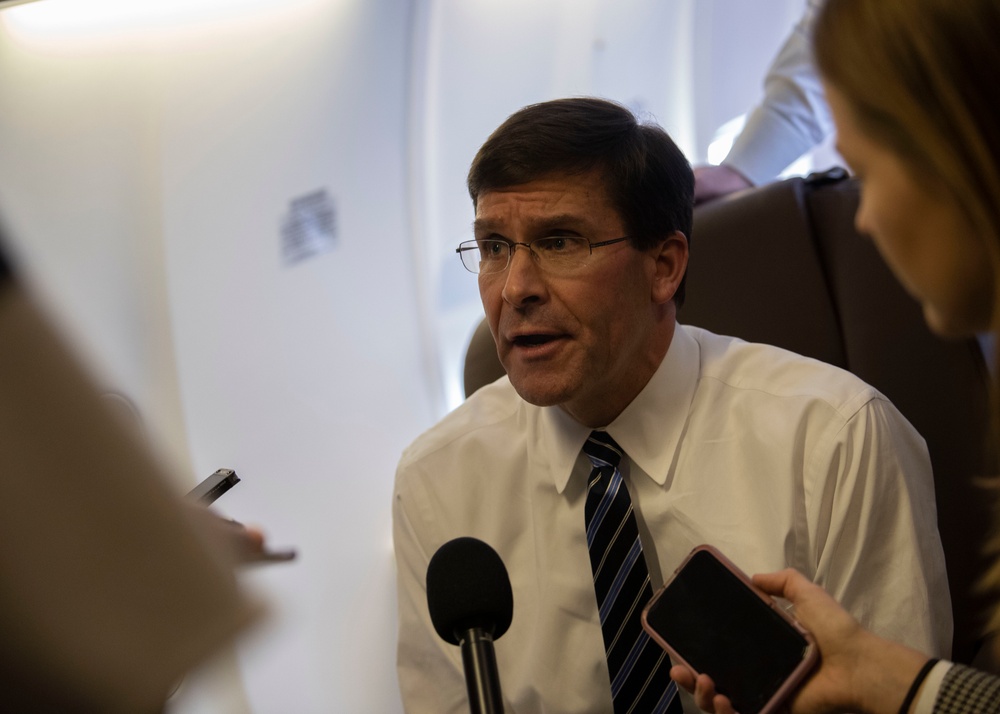 Esper Speaks to Reporters En Route to California