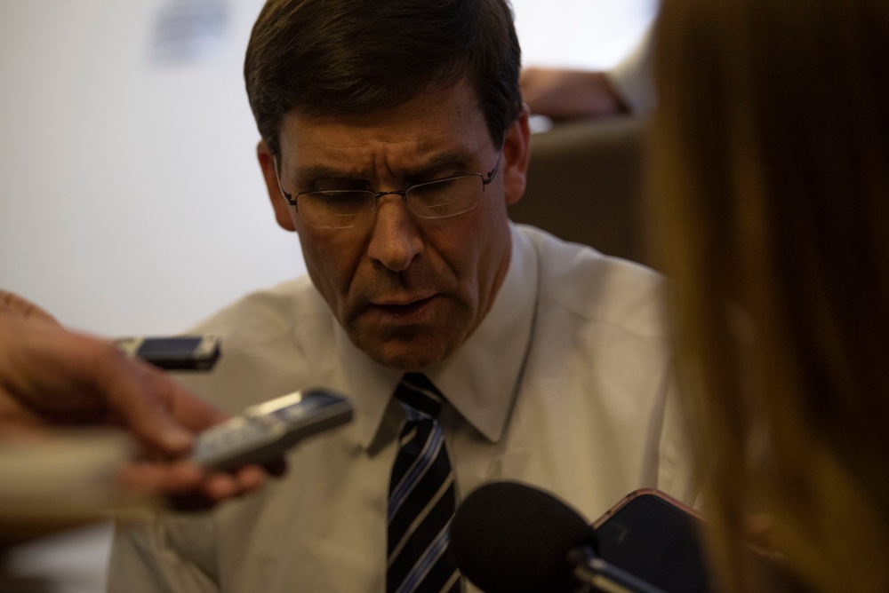Esper Speaks to Reporters En Route to California