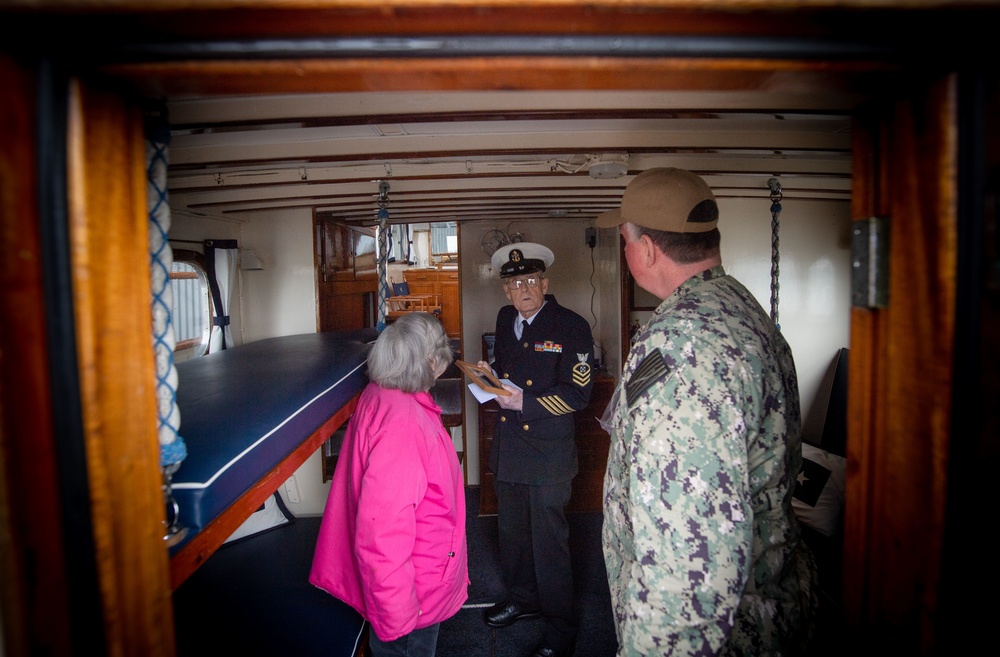 Retired U.S. Navy BMC Visits Old Man IV Admiral’s Barge