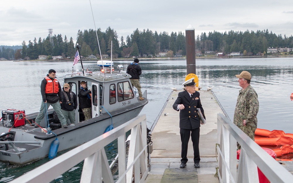 Retired U.S. Navy BMC Visits Old Man IV Admiral’s Barge