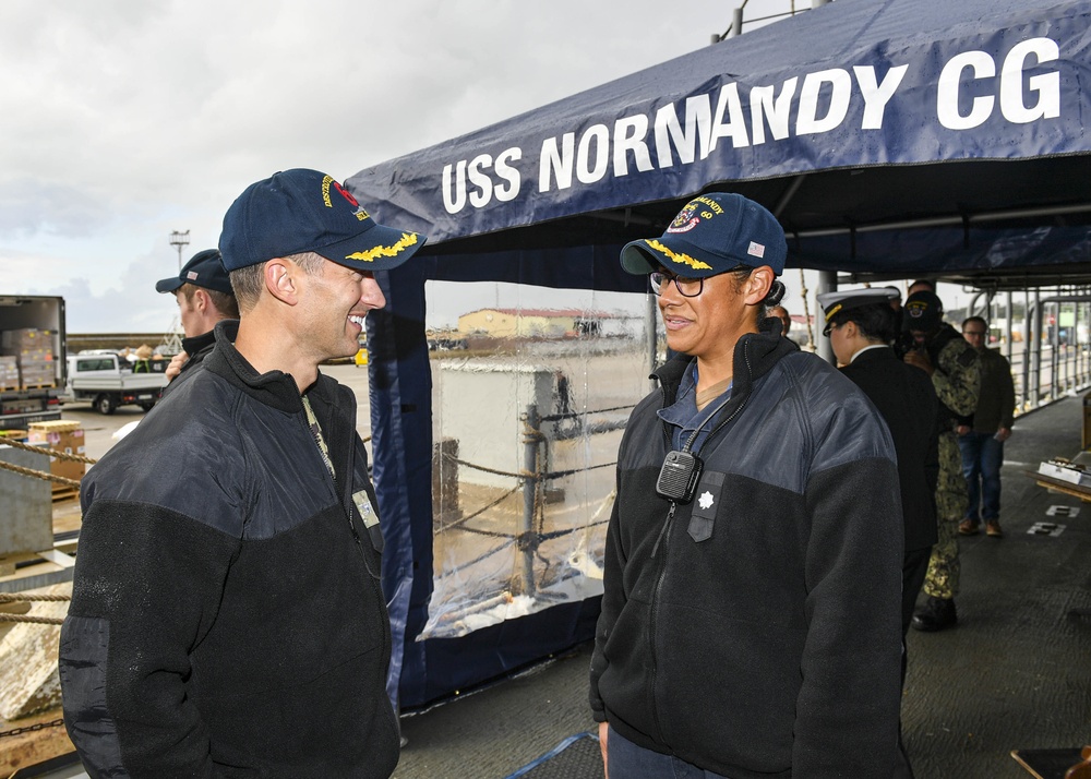 USS Normandy Executive Officer Greets Commander, Task Force 65