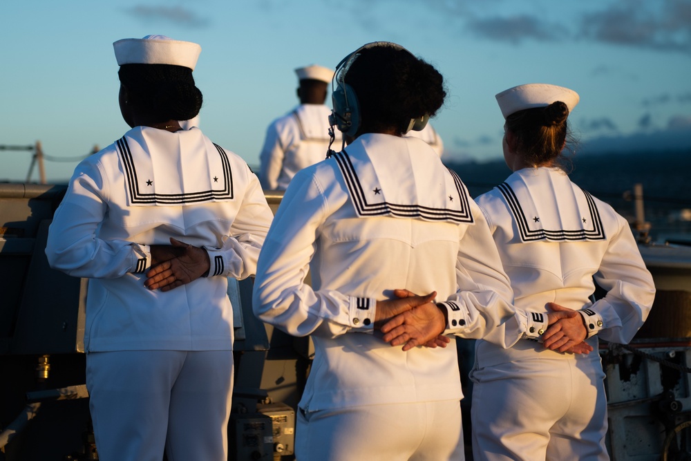 USS William P. Lawrence Conducts Pass-in-Review during the 78th Anniversary Pearl Harbor Remembrance Commemoration.