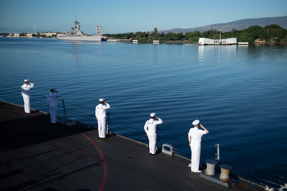 USS William P. Lawrence Conducts Pass-in-Review during the 78th Anniversary Pearl Harbor Remembrance Commemoration.