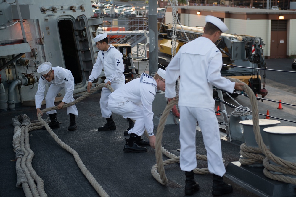 USS William P. Lawrence Conducts Pass-in-Review during the 78th Anniversary Pearl Harbor Remembrance Commemoration.