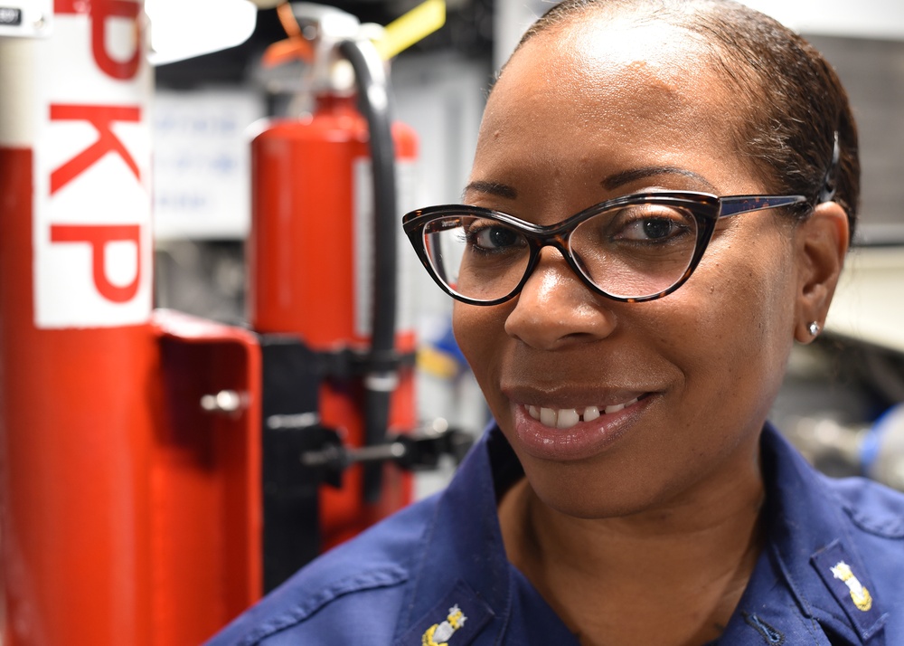Master Chief Petty Officer Rekiya Janssen becomes first ever African American woman to advance to the rank of Master Chief as a machinery technician