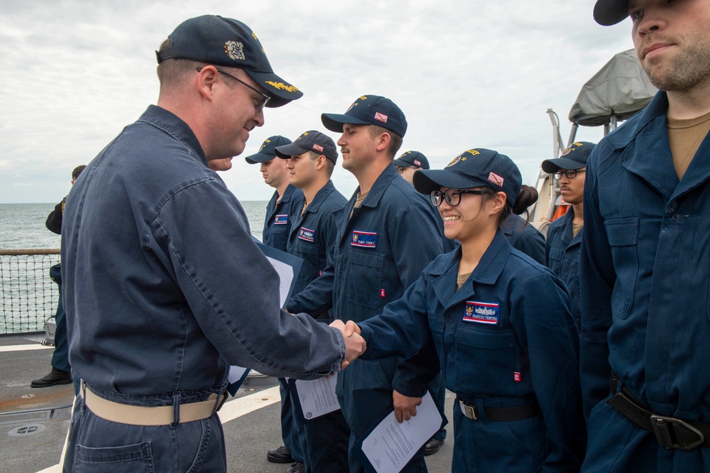 Barry Holds Frocking Ceremony for Fall 2019 Advanced Sailors