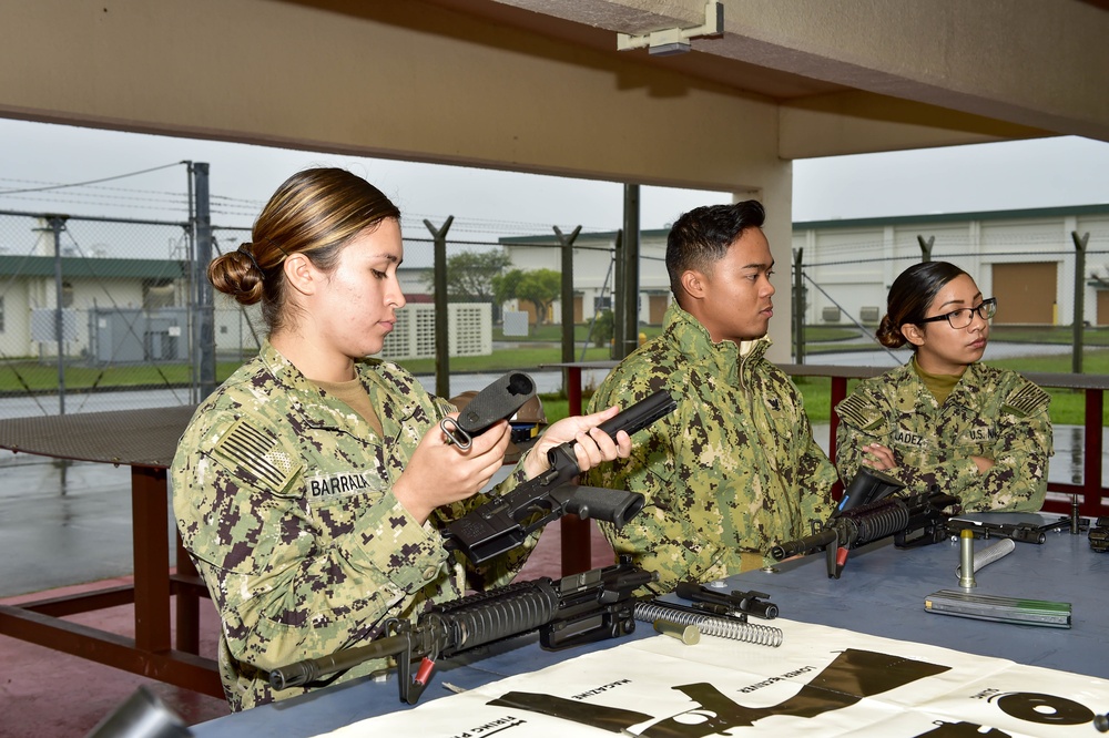 U.S. Navy Seabees with NMCB-5 train on the M4 Rifle at Camp Shields