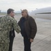 Capt. Pickard, NAS Sigonella command officer, greets greets Boyko Borissov, prime minister of Bulgaria, onboard NAS Sigonella.