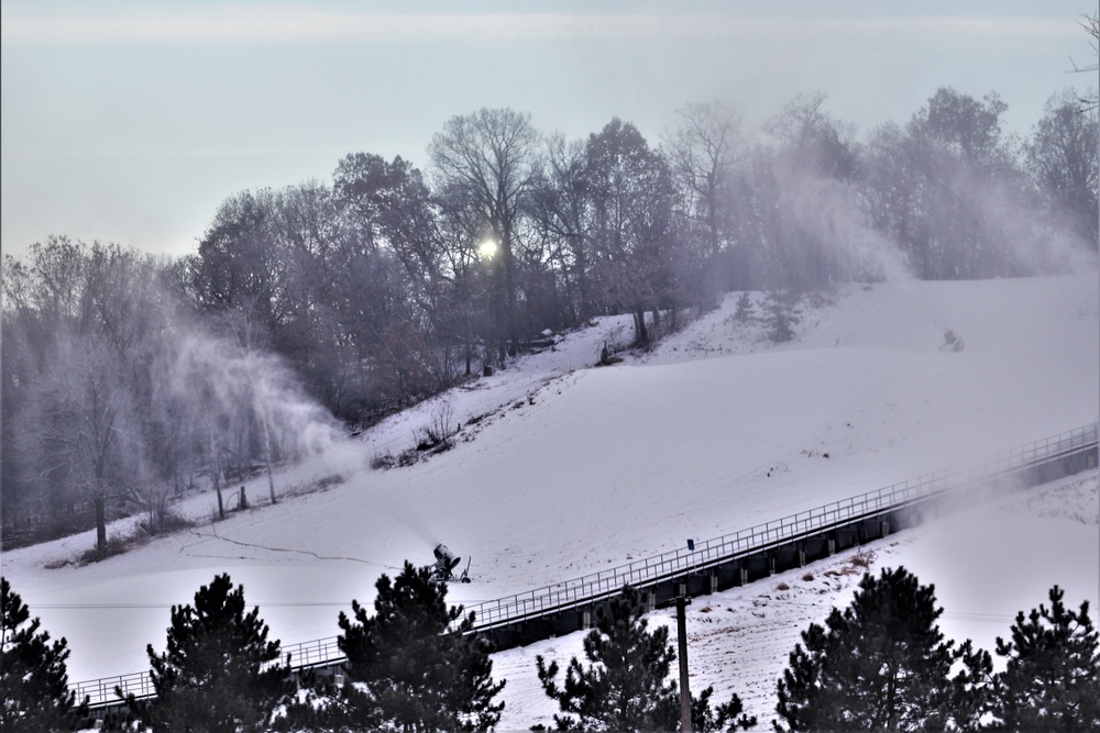 Ski area staff conducts snow-making operations at Fort McCoy