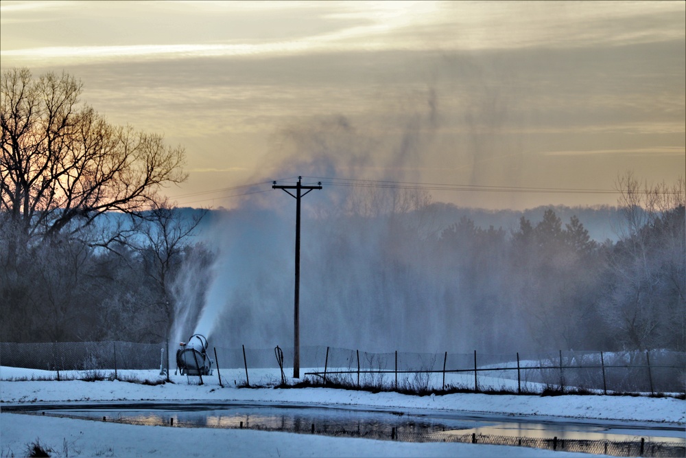 Ski area staff conducts snow-making operations at Fort McCoy