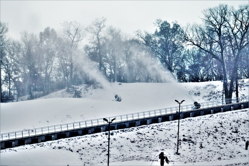 Ski area staff conducts snow-making operations at Fort McCoy