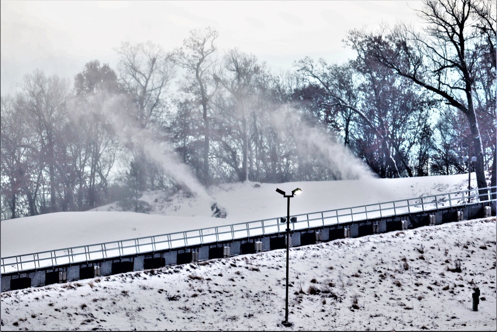 Ski area staff conducts snow-making operations at Fort McCoy