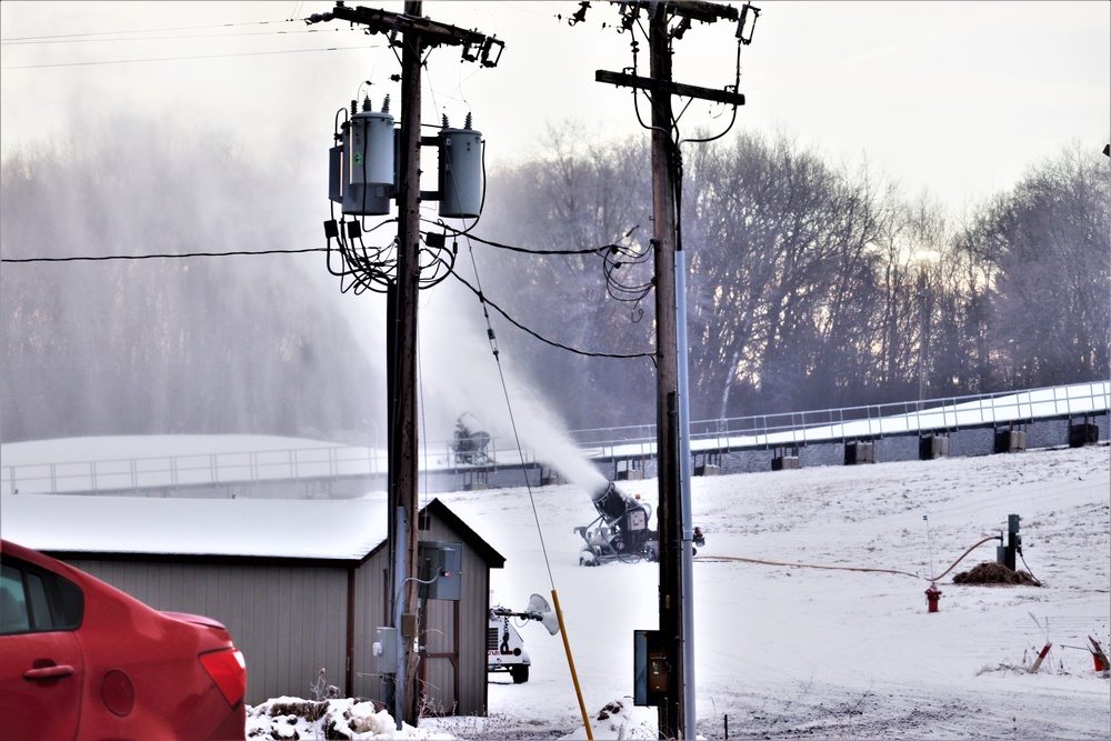 Ski area staff conducts snow-making operations at Fort McCoy