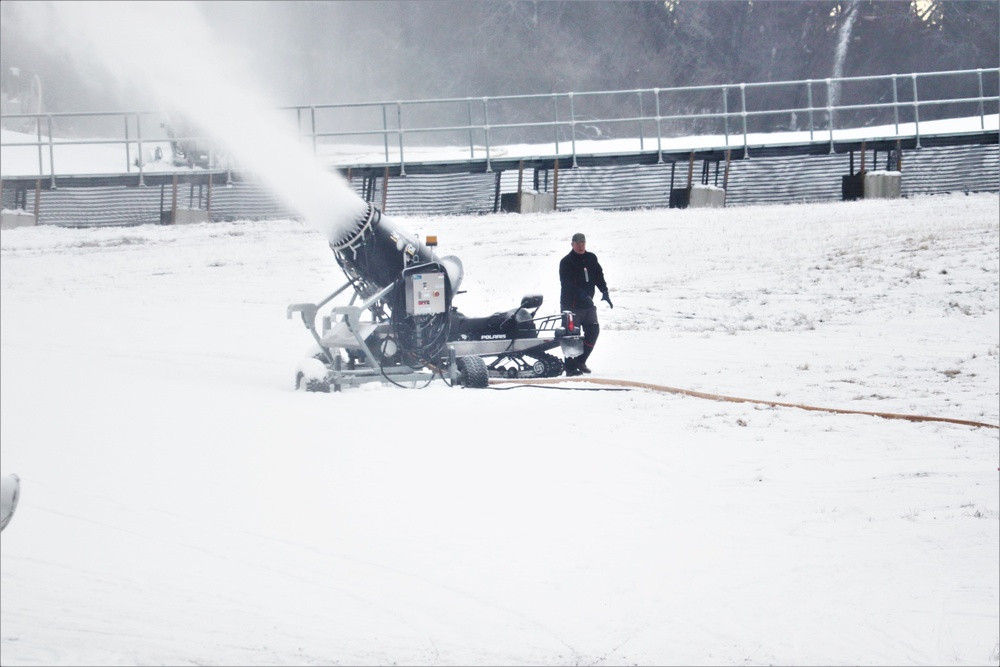 Ski area staff conducts snow-making operations at Fort McCoy