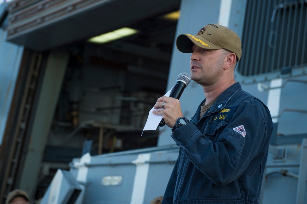 All-hands call on USS Farragut
