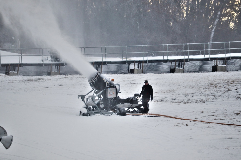 Ski area staff conducts snow-making operations at Fort McCoy