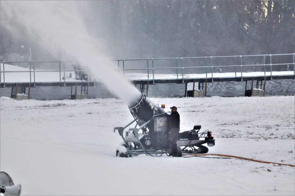 Whitetail Ridge Ski Area Ski staff conducts snow-making operations at Fort McCoy