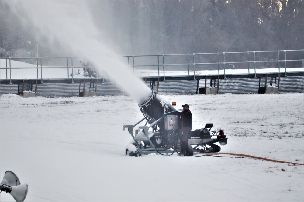 Whitetail Ridge Ski Area Ski staff conducts snow-making operations at Fort McCoy