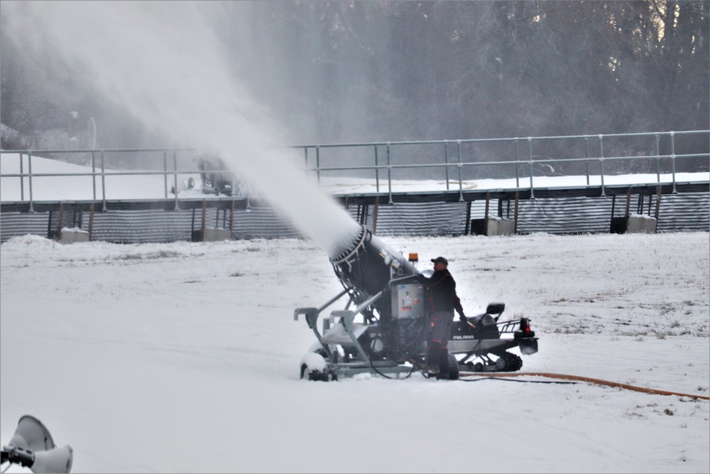 Whitetail Ridge Ski Area Ski staff conducts snow-making operations at Fort McCoy