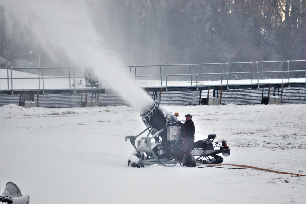Whitetail Ridge Ski Area Ski staff conducts snow-making operations at Fort McCoy