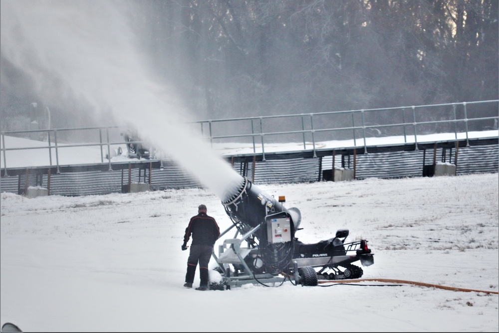 Whitetail Ridge Ski Area Ski staff conducts snow-making operations at Fort McCoy