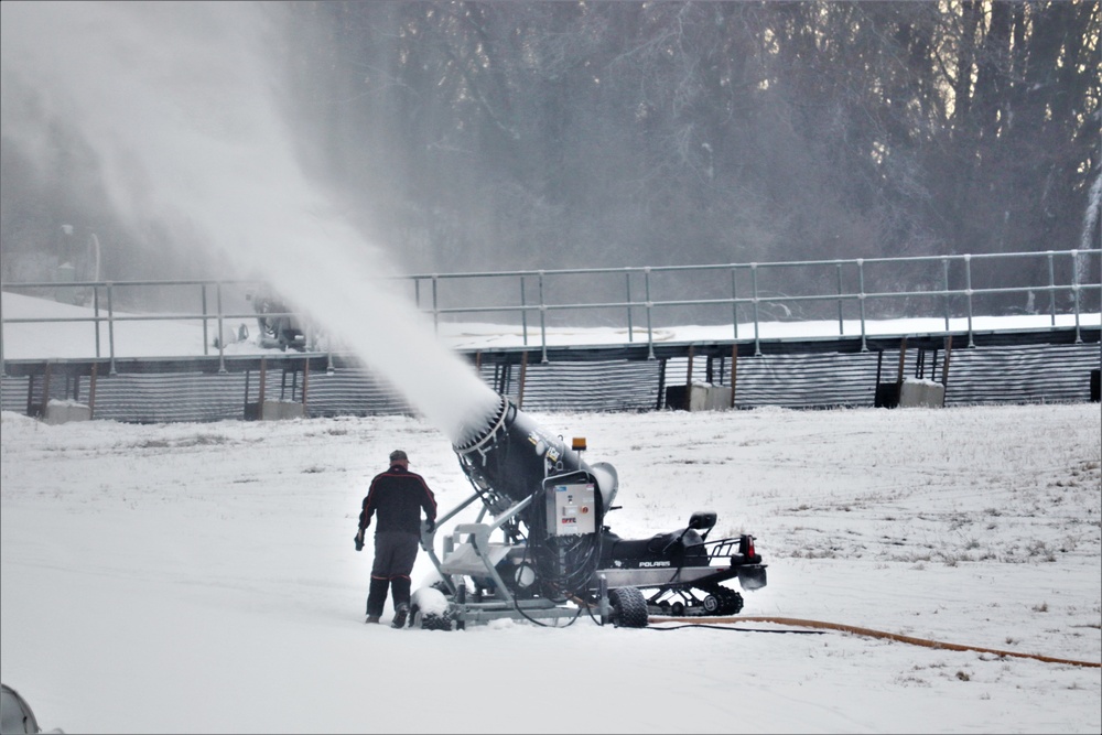Whitetail Ridge Ski Area Ski staff conducts snow-making operations at Fort McCoy