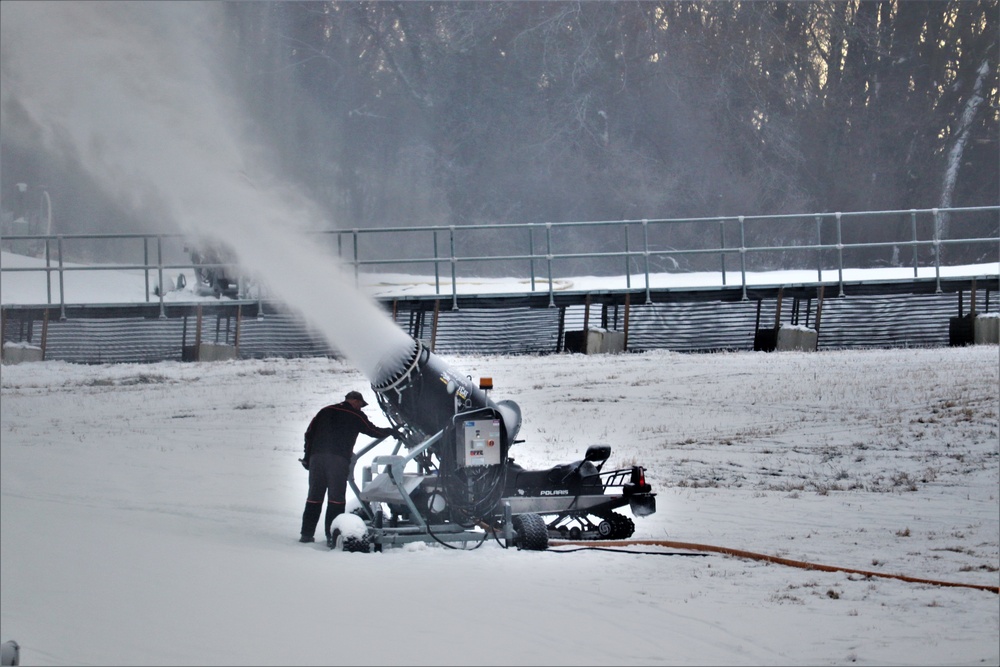 Whitetail Ridge Ski Area Ski staff conducts snow-making operations at Fort McCoy