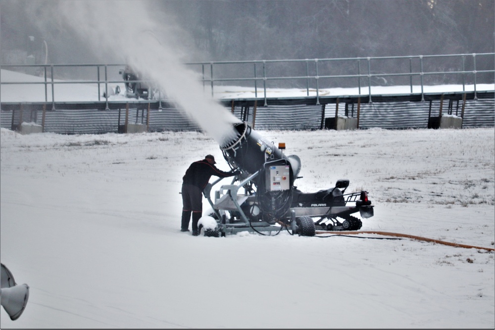 Whitetail Ridge Ski Area Ski staff conducts snow-making operations at Fort McCoy