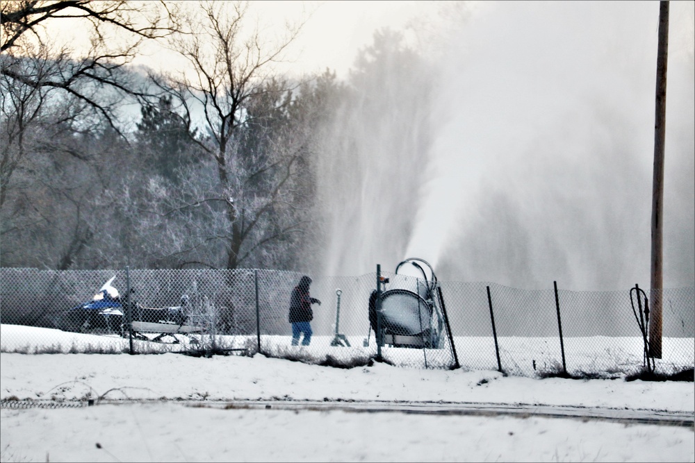 Whitetail Ridge Ski Area Ski staff conducts snow-making operations at Fort McCoy