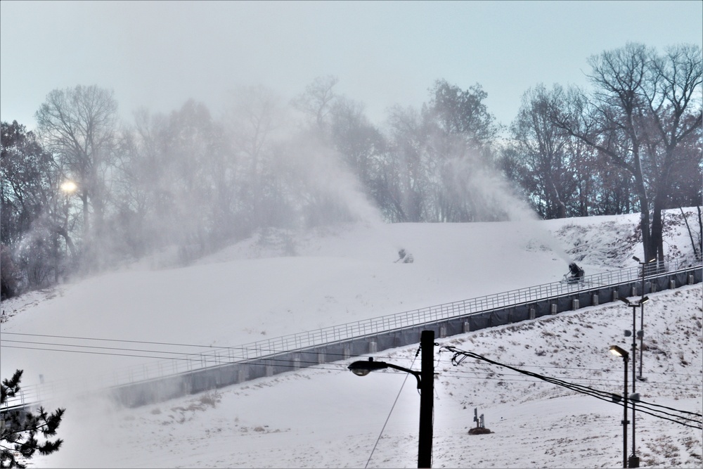 Whitetail Ridge Ski Area Ski staff conducts snow-making operations at Fort McCoy