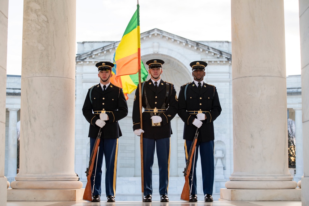 Ethiopian Minister of Defense Lemma Megersa Participates in an Armed Forces Full Honors Wreath-Laying Ceremony at the Tomb of the Unknown Soldier