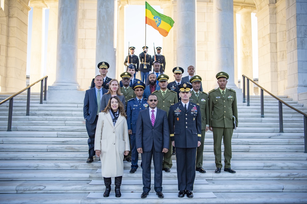 Ethiopian Minister of Defense Lemma Megersa Participates in an Armed Forces Full Honors Wreath-Laying Ceremony at the Tomb of the Unknown Soldier