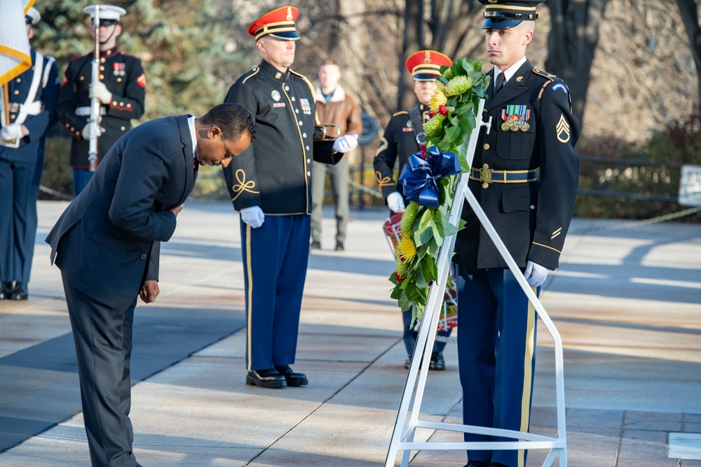 Ethiopian Minister of Defense Lemma Megersa Participates in an Armed Forces Full Honors Wreath-Laying Ceremony at the Tomb of the Unknown Soldier