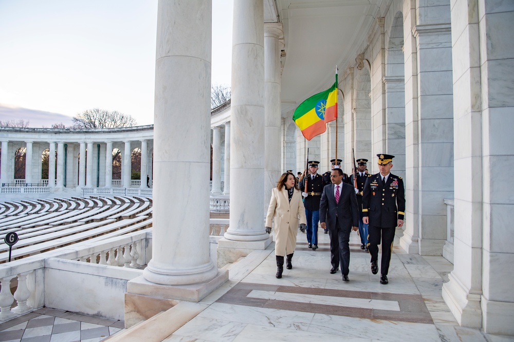 Ethiopian Minister of Defense Lemma Megersa Participates in an Armed Forces Full Honors Wreath-Laying Ceremony at the Tomb of the Unknown Soldier