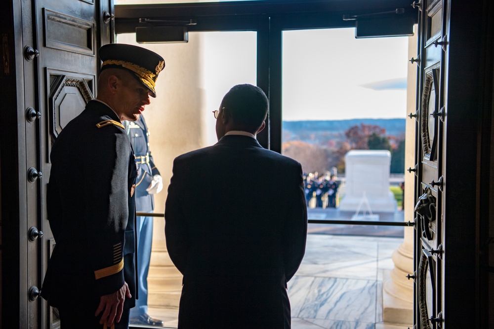 Ethiopian Minister of Defense Lemma Megersa Participates in an Armed Forces Full Honors Wreath-Laying Ceremony at the Tomb of the Unknown Soldier