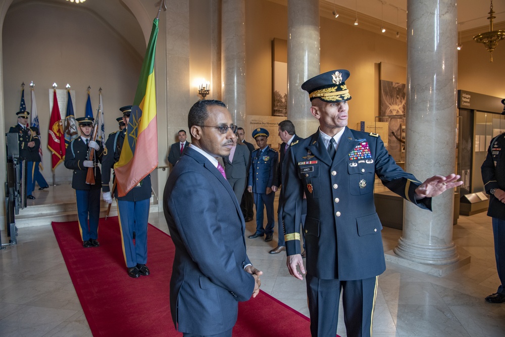 Ethiopian Minister of Defense Lemma Megersa Participates in an Armed Forces Full Honors Wreath-Laying Ceremony at the Tomb of the Unknown Soldier