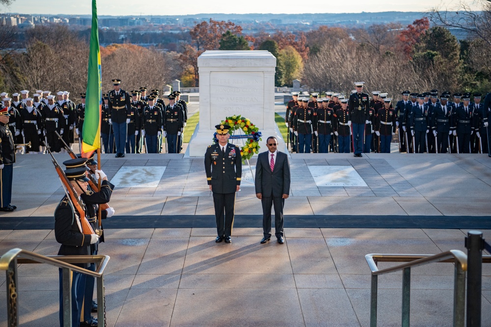 Ethiopian Minister of Defense Lemma Megersa Participates in an Armed Forces Full Honors Wreath-Laying Ceremony at the Tomb of the Unknown Soldier