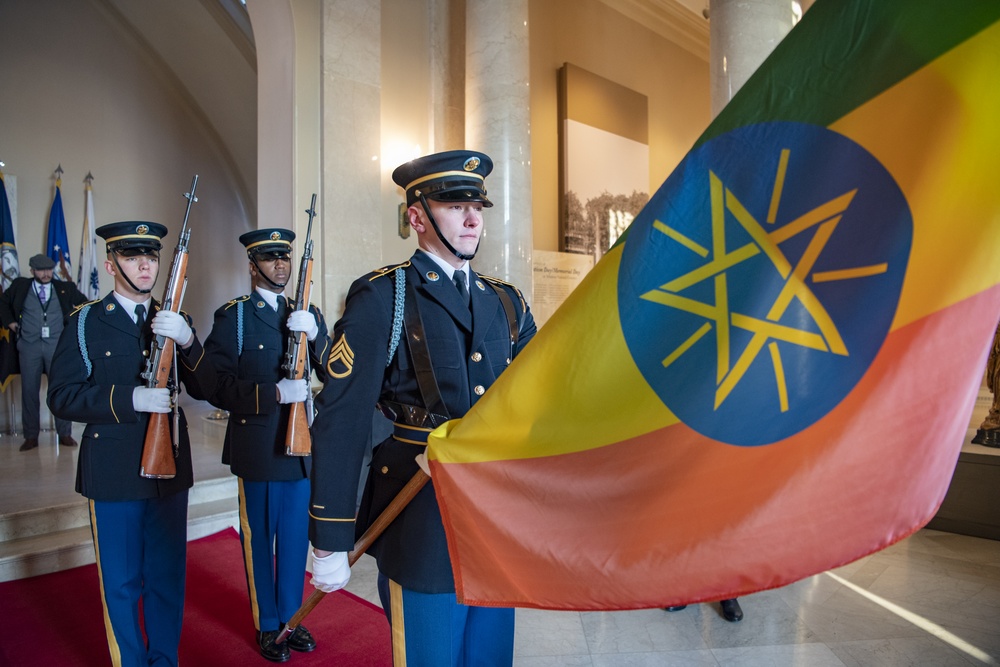 Ethiopian Minister of Defense Lemma Megersa Participates in an Armed Forces Full Honors Wreath-Laying Ceremony at the Tomb of the Unknown Soldier