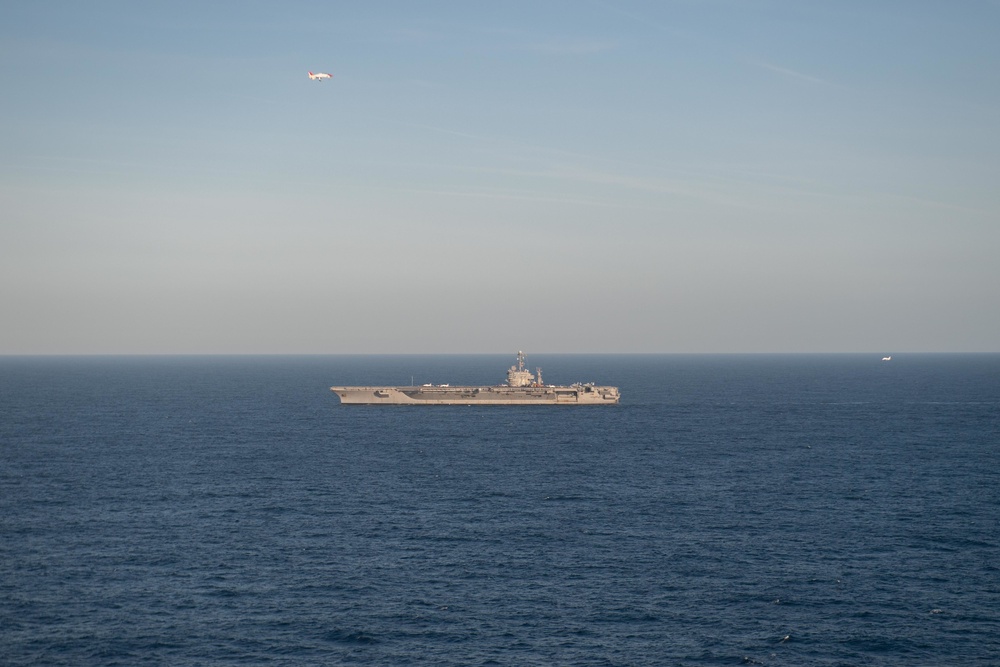 The aircraft carrier USS John C. Stennis transits the Atlantic Ocean